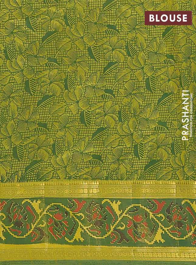 Semi tussar saree light green and green with plain body and ikat woven zari border