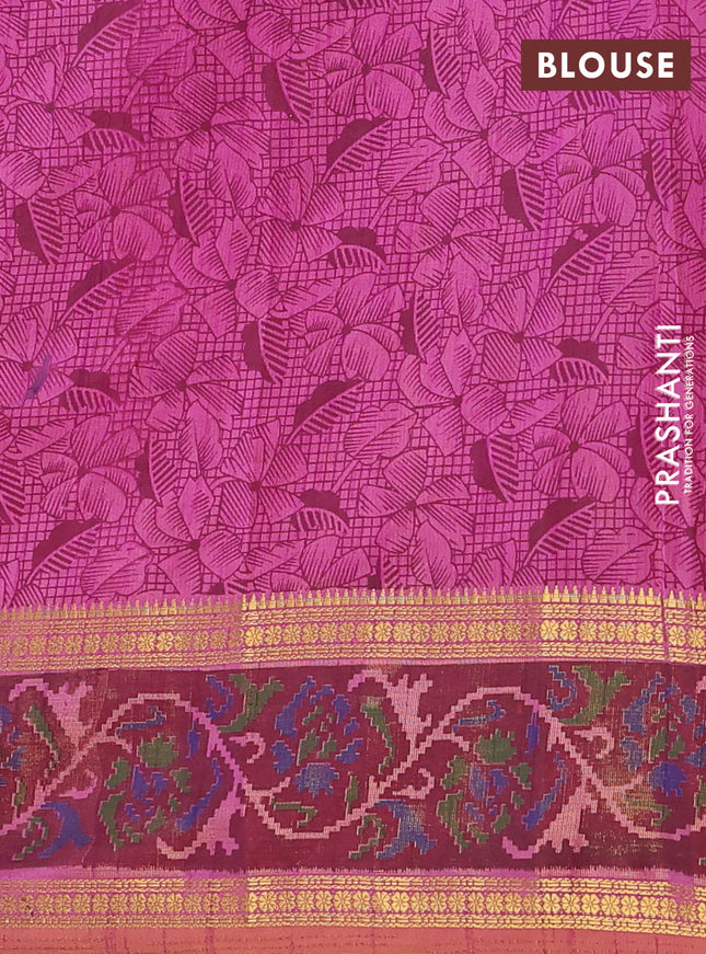 Semi tussar saree dual shade of purple and maroon with plain body and ikat woven zari border