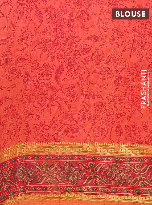 Semi tussar saree dual shade of pinkish orange and maroon with plain body and ikat woven zari border