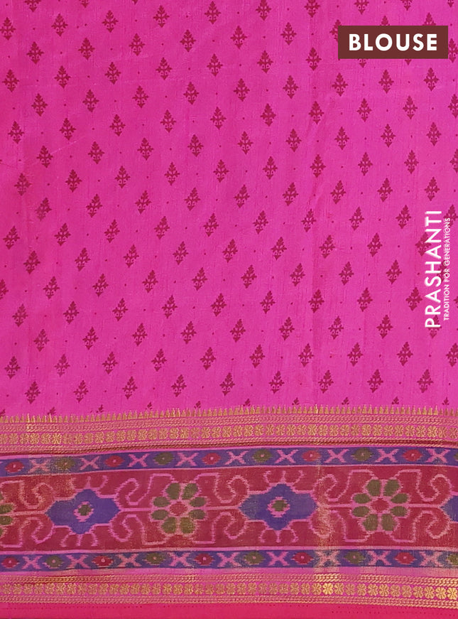 Semi tussar saree pink and maroon with plain body and ikat woven zari border