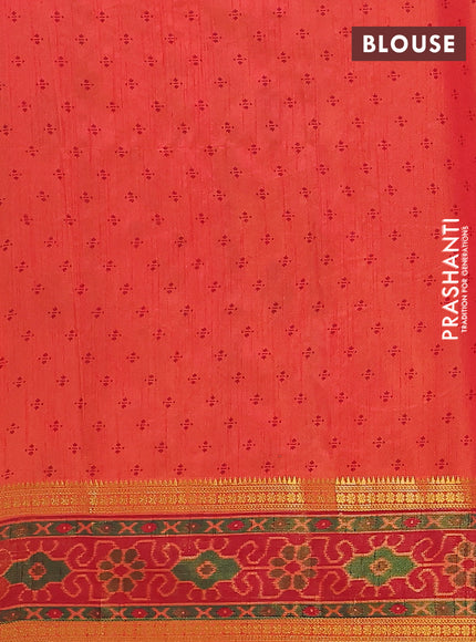 Semi tussar saree dual shade of pinkish orange and maroon with plain body and ikat woven zari border