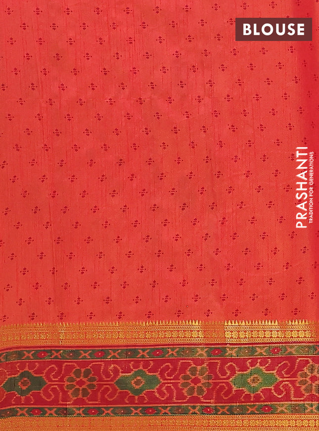 Semi tussar saree dual shade of pinkish orange and maroon with plain body and ikat woven zari border