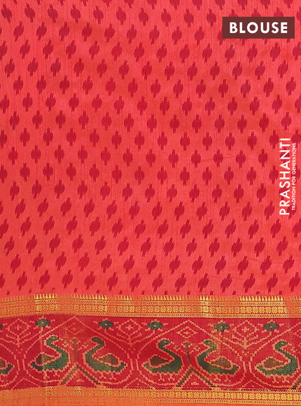 Semi tussar saree dual shade of pinkish orange and maroon with plain body and ikat woven zari border