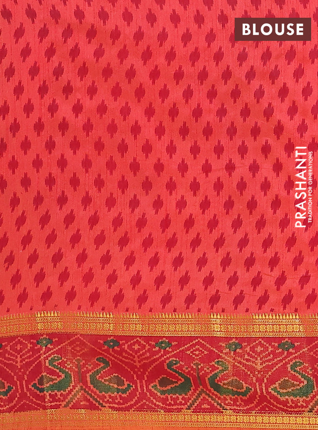 Semi tussar saree dual shade of pinkish orange and maroon with plain body and ikat woven zari border