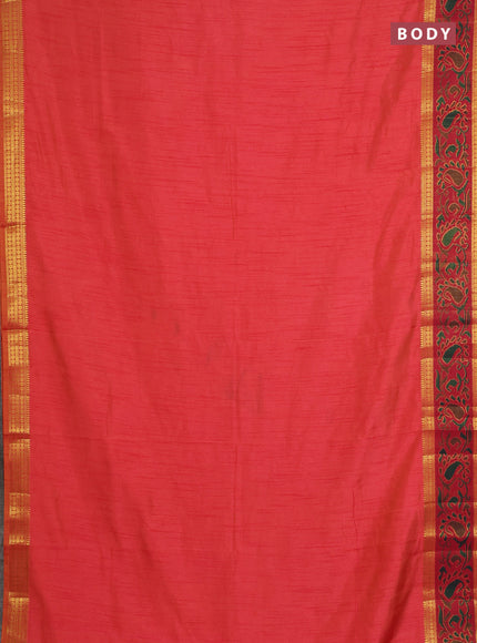 Semi tussar saree dual shade of pinkish orange and maroon with plain body and ikat woven zari border