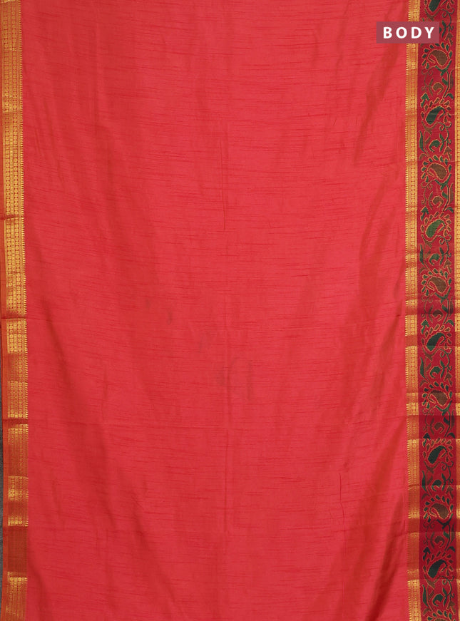 Semi tussar saree dual shade of pinkish orange and maroon with plain body and ikat woven zari border