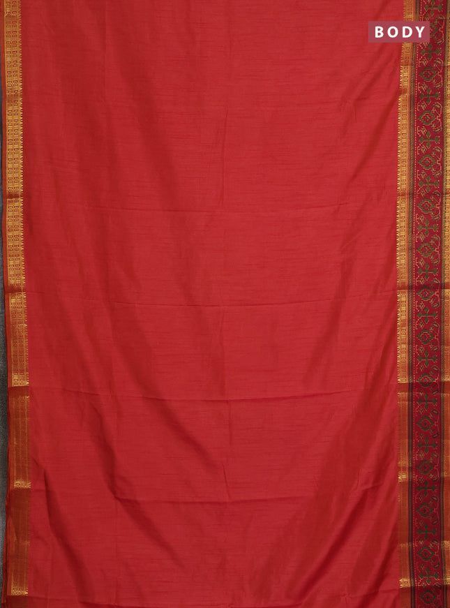 Semi tussar saree dual shade of pinkish orange and maroon with plain body and ikat woven zari border