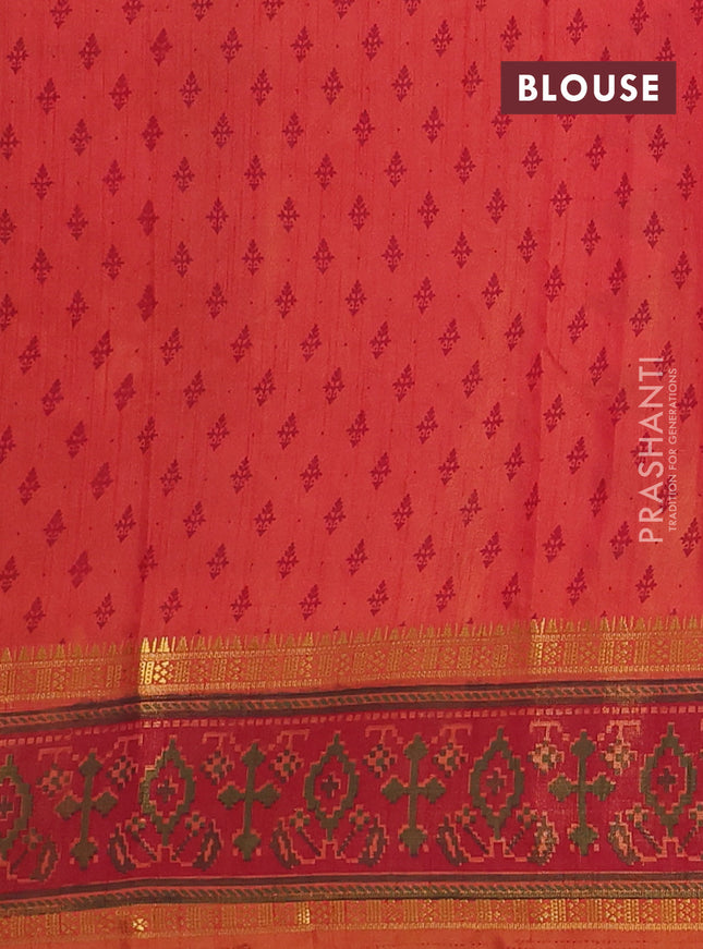 Semi tussar saree dual shade of pinkish orange and maroon with plain body and ikat woven zari border