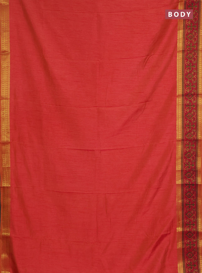 Semi tussar saree dual shade of pinkish orange and maroon with plain body and ikat woven zari border