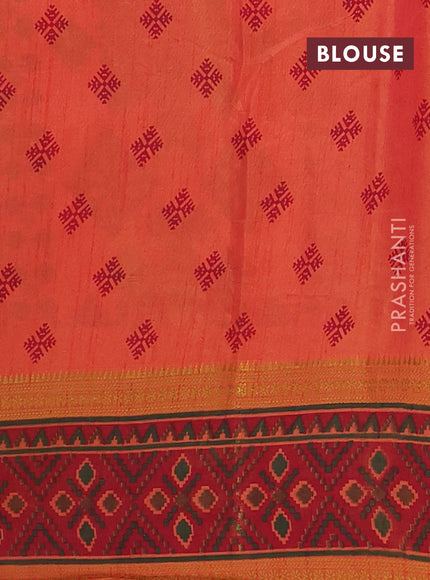 Semi tussar saree dual shade of pinkish orange and maroon with plain body and ikat woven zari border
