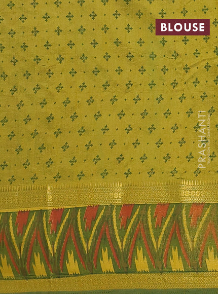 Semi tussar saree light green and green with plain body and ikat woven zari border