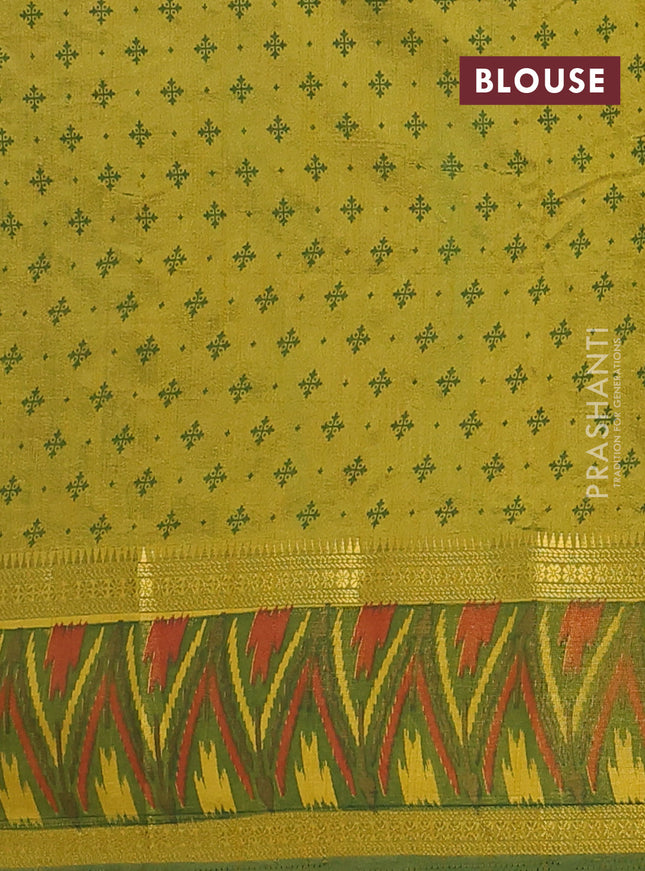 Semi tussar saree light green and green with plain body and ikat woven zari border