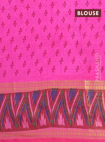 Semi tussar saree pink and maroon with plain body and ikat woven zari border