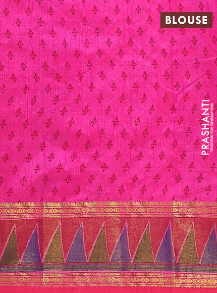 Semi tussar saree pink and maroon with plain body and ikat woven zari border
