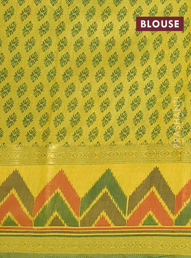 Semi tussar saree light green with plain body and ikat woven zari border