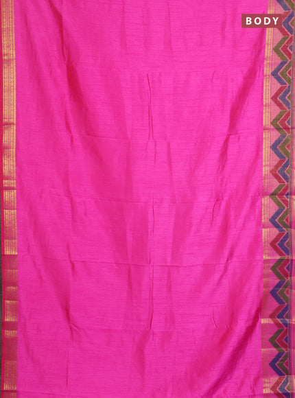 Semi tussar saree pink with plain body and ikat woven zari border