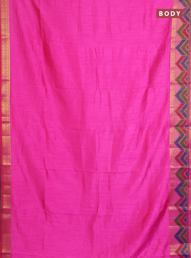 Semi tussar saree pink with plain body and ikat woven zari border