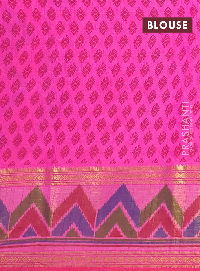 Semi tussar saree pink with plain body and ikat woven zari border