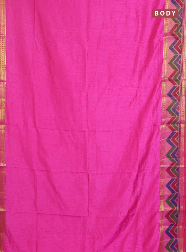Semi tussar saree pink with plain body and ikat woven zari border