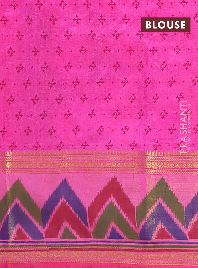 Semi tussar saree pink with plain body and ikat woven zari border