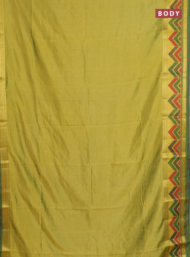 Semi tussar saree light green with plain body and ikat woven zari border