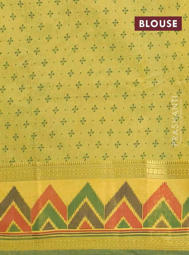 Semi tussar saree light green with plain body and ikat woven zari border