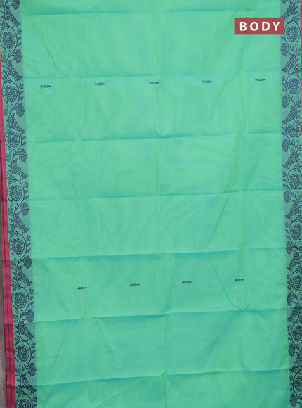 Chettinad cotton saree teal green and pink with thread woven buttas and thread woven border