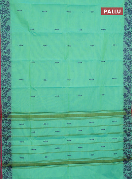 Chettinad cotton saree teal green and pink with thread woven buttas and thread woven border