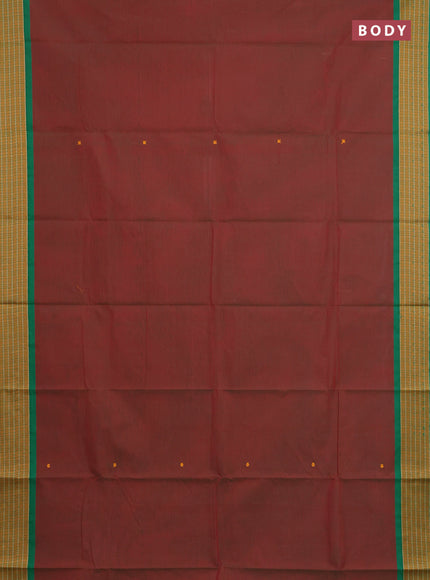 Chettinad cotton saree dual shade of greenish maroon and green with thread woven buttas and thread woven border