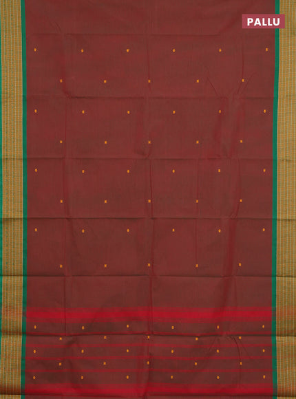 Chettinad cotton saree dual shade of greenish maroon and green with thread woven buttas and thread woven border