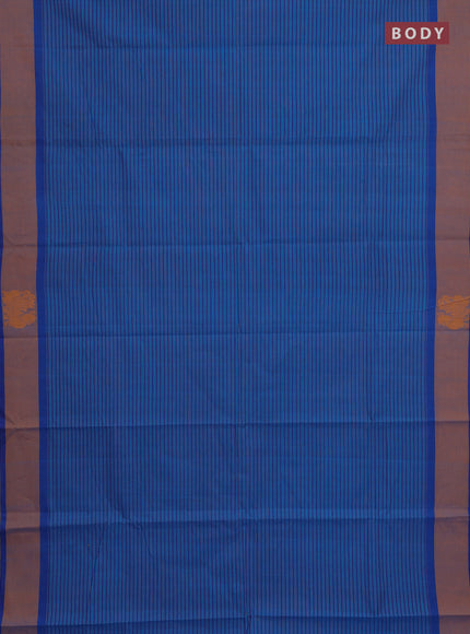 Chettinad cotton saree cs blue and blue dark mustard with allover stripe pattern and annam thread woven butta border