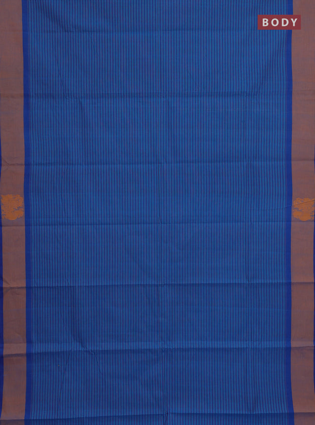 Chettinad cotton saree cs blue and blue dark mustard with allover stripe pattern and annam thread woven butta border