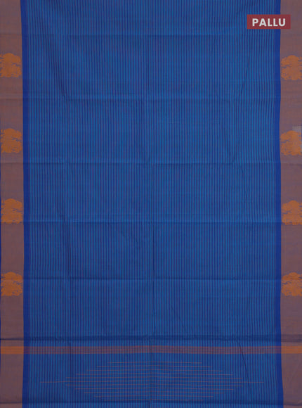 Chettinad cotton saree cs blue and blue dark mustard with allover stripe pattern and annam thread woven butta border