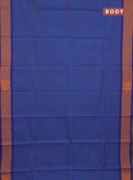 Chettinad cotton saree cs blue and blue rust with allover stripe pattern and annam thread woven butta border