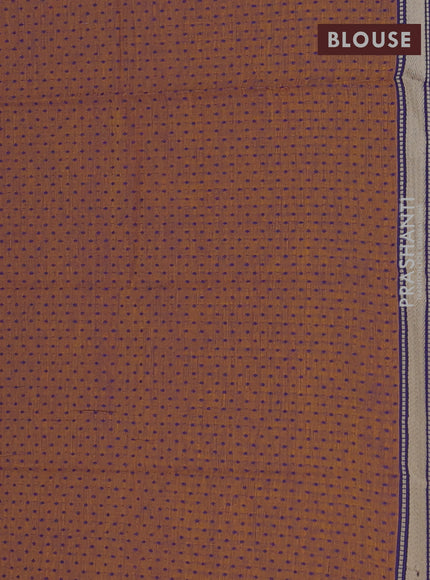 Chettinad cotton saree cs blue and blue rust with allover stripe pattern and annam thread woven butta border