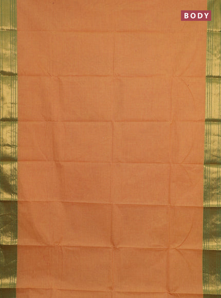 Chettinad cotton saree dark mustard and light green with allover small checked pattern and zari woven border
