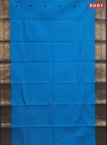 Chettinad cotton saree cs blue and navy blue with thread woven buttas and zari woven border