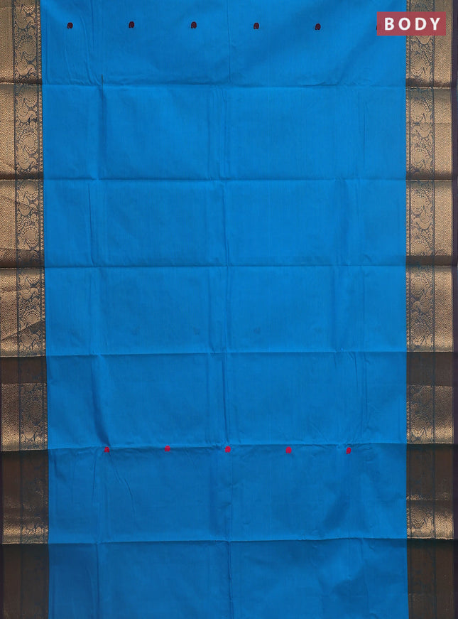 Chettinad cotton saree cs blue and navy blue with thread woven buttas and zari woven border