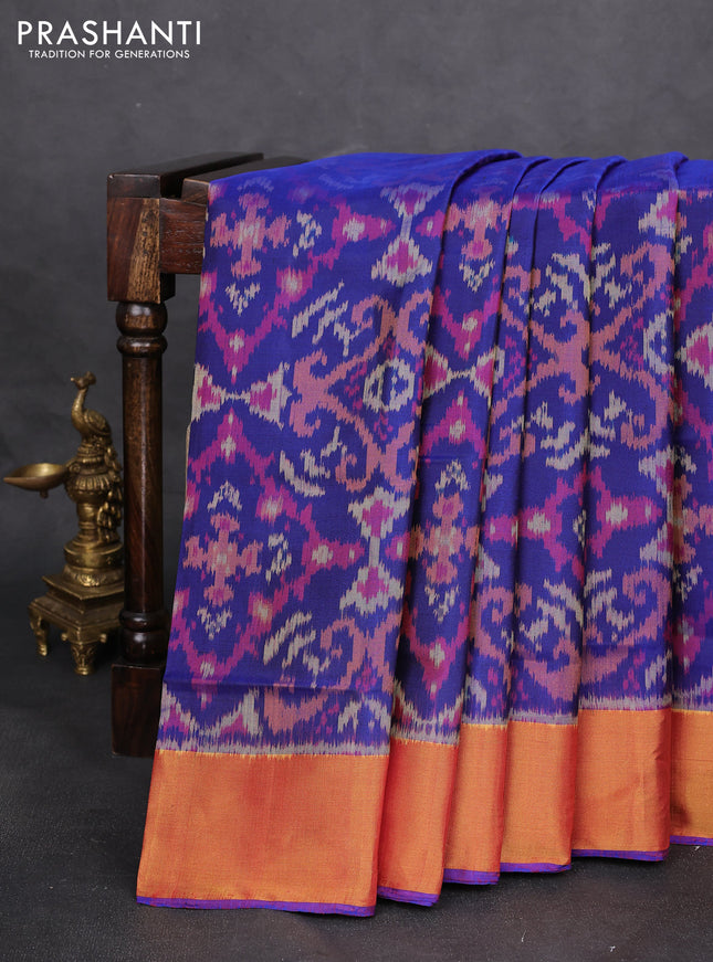 Rajkot patola silk saree blue and purple with allover ikat weaves and zari woven border