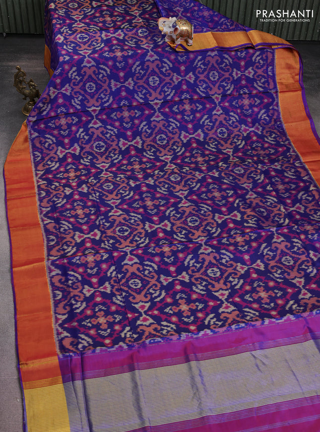 Rajkot patola silk saree blue and purple with allover ikat weaves and zari woven border