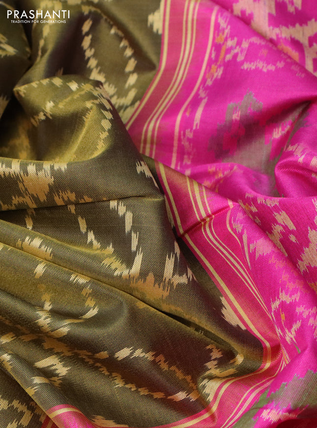 Rajkot patola silk saree sap green and pink with allover patola weaves and ikat woven zari border
