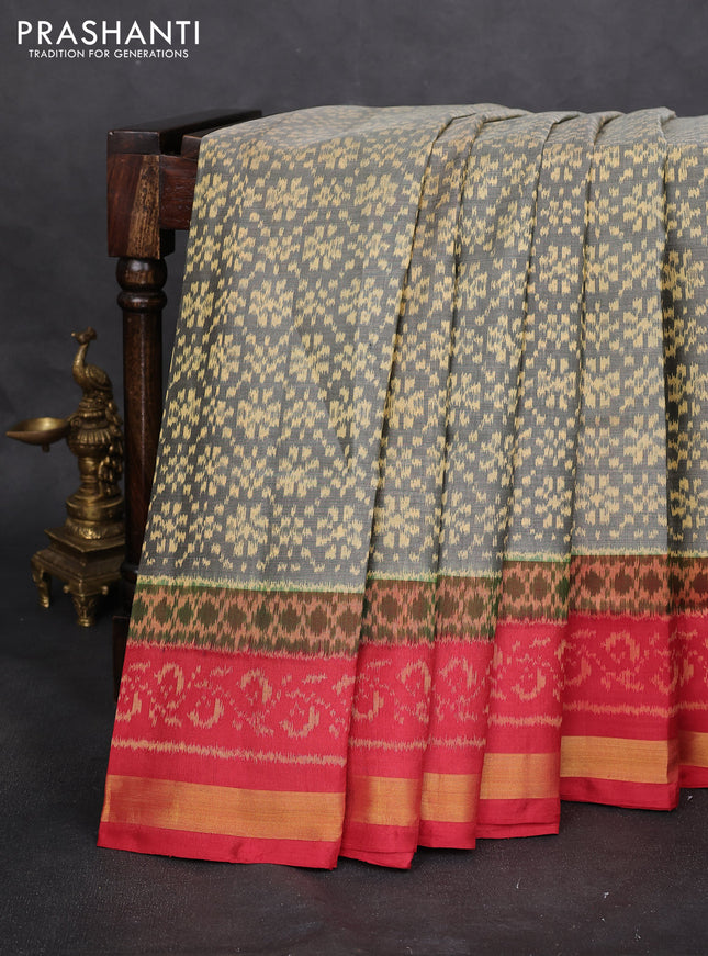 Rajkot patola silk saree grey and maroon with allover ikat weaves and ikat woven zari border