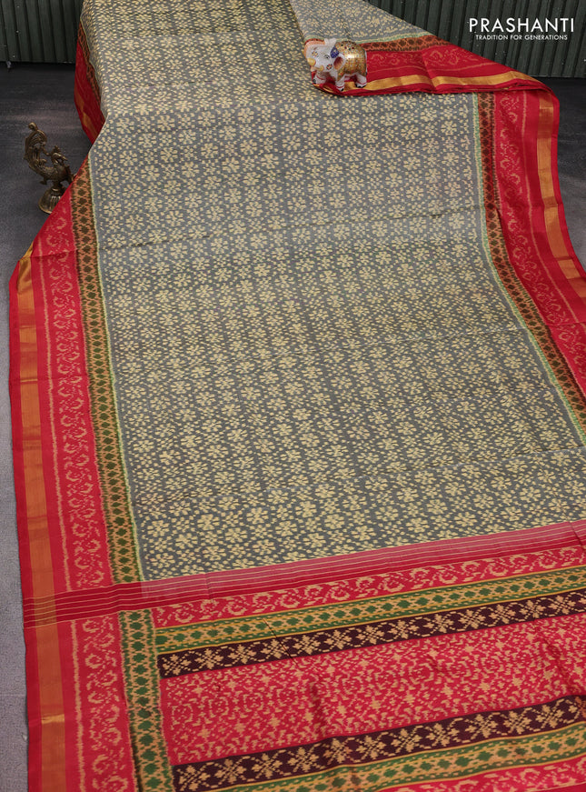 Rajkot patola silk saree grey and maroon with allover ikat weaves and ikat woven zari border