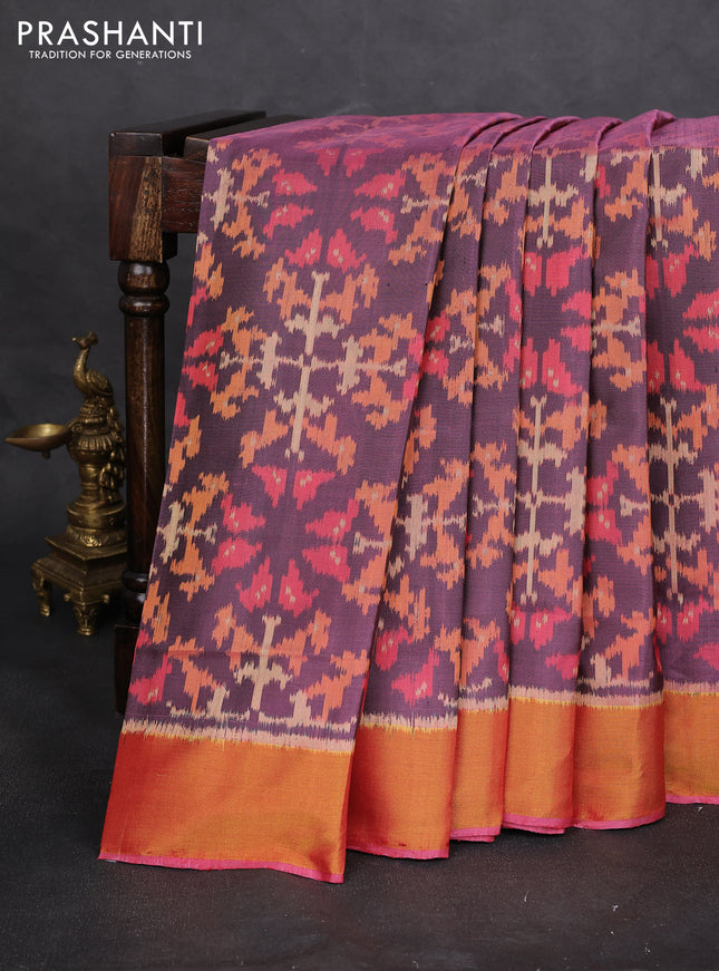 Rajkot patola silk saree purple shade and pink with allover ikat weaves and zari woven border