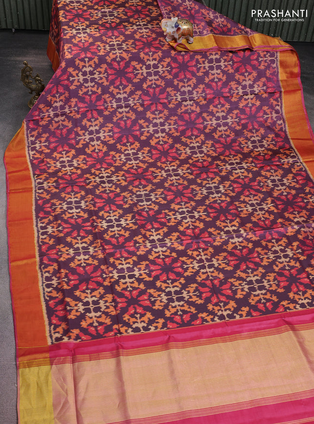 Rajkot patola silk saree purple shade and pink with allover ikat weaves and zari woven border