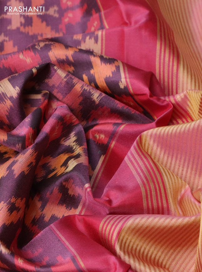 Rajkot patola silk saree purple shade and pink with allover ikat weaves and zari woven border