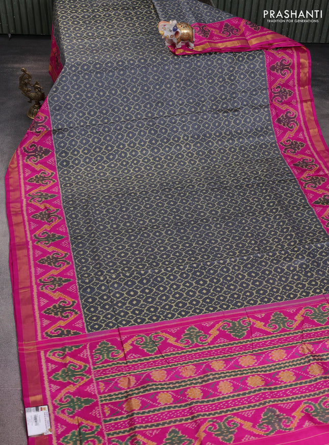 Rajkot patola silk saree grey and pink with allover ikat weaves and ikat woven zari border