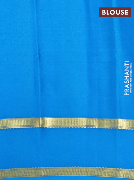 Pure mysore silk saree maroon and cs blue with allover zari woven checked pattern and rettapet zari woven border