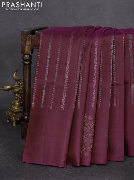 Pure soft silk saree wine shade with allover zari weaves in borderless style