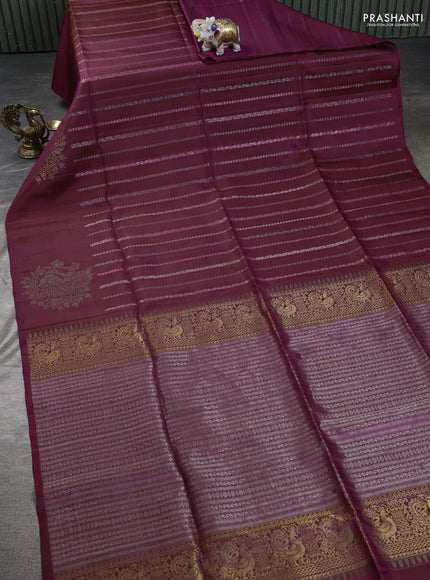Pure soft silk saree wine shade with allover zari weaves in borderless style